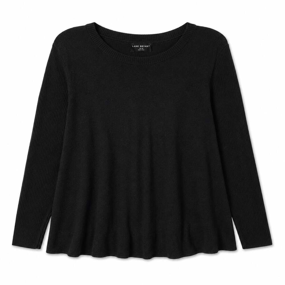 Lane Bryant Long Sleeve Scoop Neck Fit and Flare Hacci Top